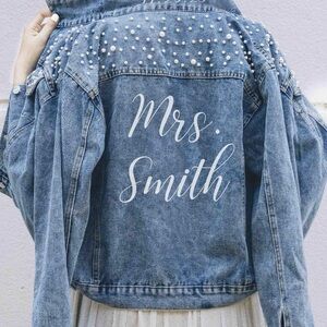Bride Jean Jacket with pearl embellishment
